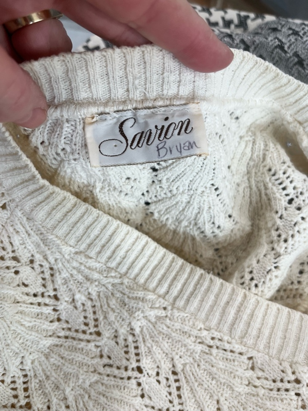 Pointelle Knit Short Sleeve Sweater Ivory-L vintage - Picture 6 of 6